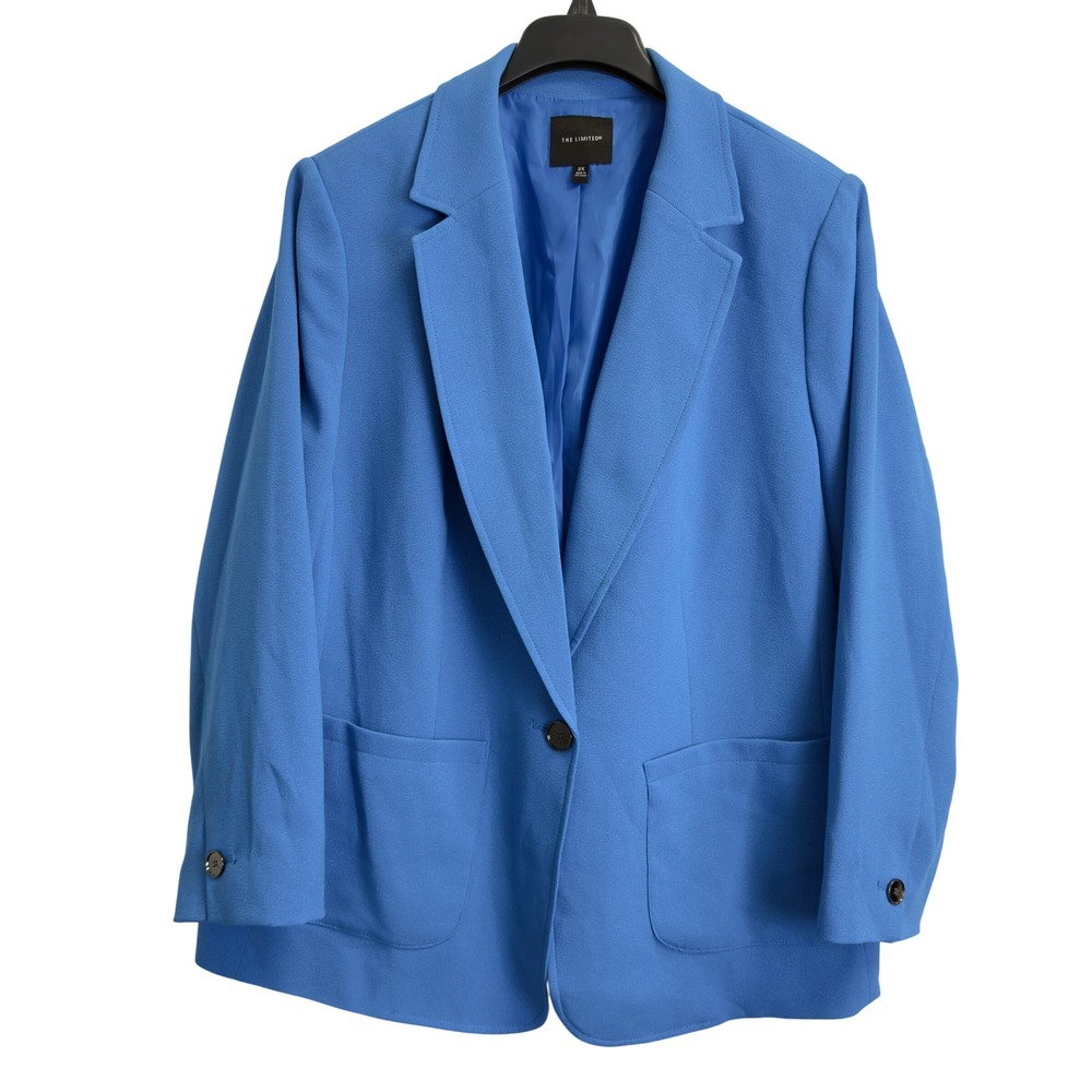 The Limited Womens Blue Crepe Single Button Blazer Jacket Plus Size 2X
